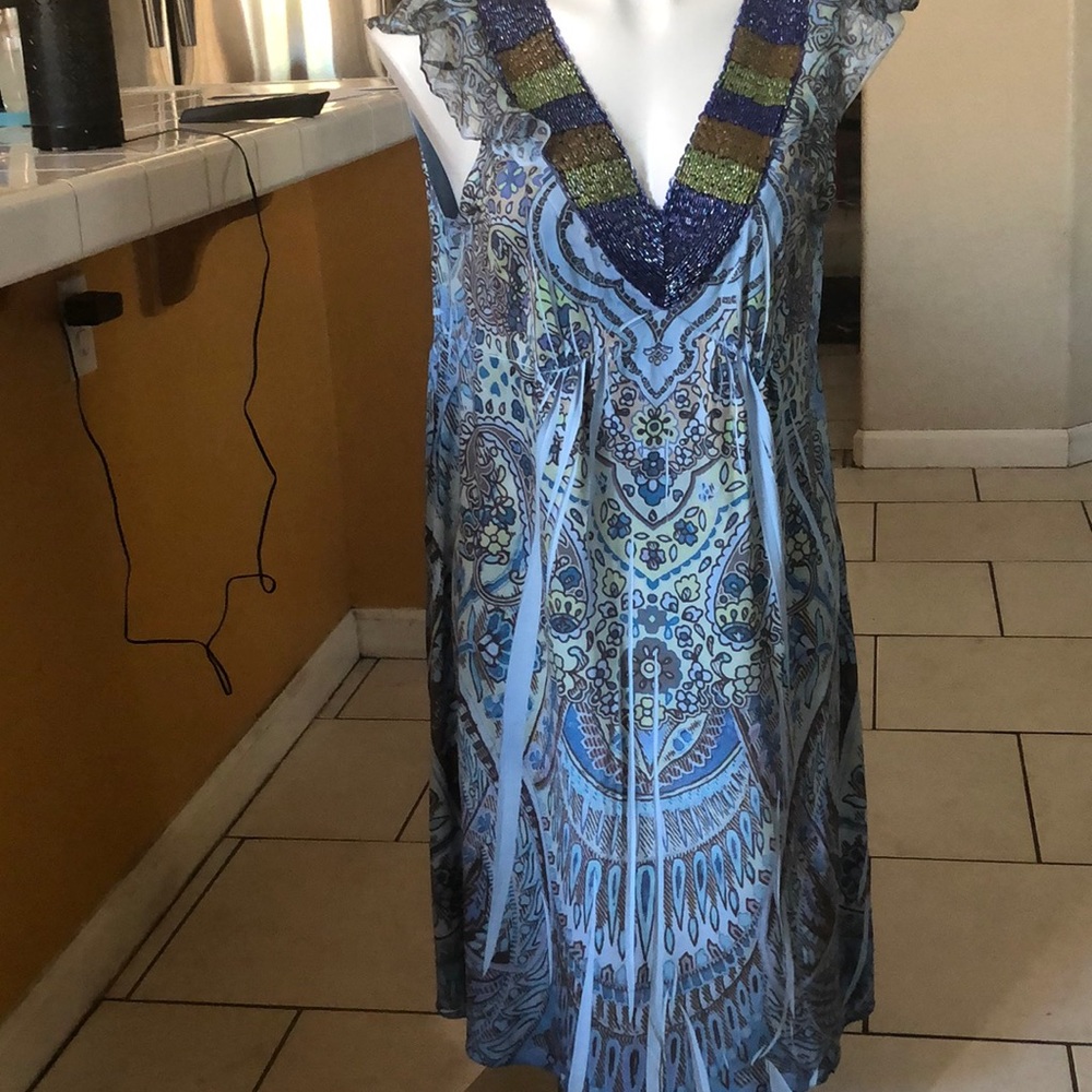 Pretty blue dress, lots of designs, beaded front